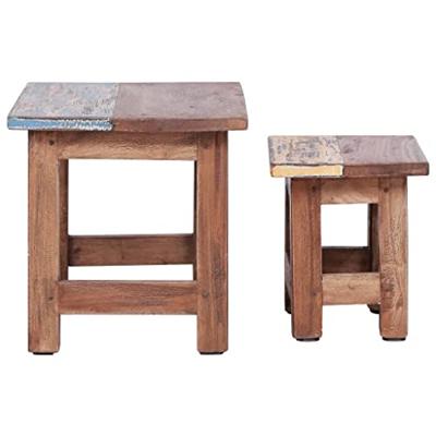 2-delige Tafeltjesset massief gerecycled hout - thumbnail