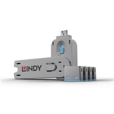 LINDY USB-A-poortslot USB-Lock + Key Set van 4 stuks Blauw Incl. 1 sleutel 40452