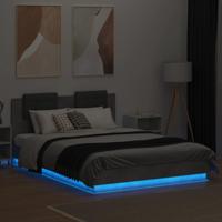 Bedframe met hoofdbord en LED-verlichting betongrijs 150x200 cm - thumbnail