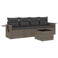 5-delige Loungeset met kussens poly rattan grijs - thumbnail