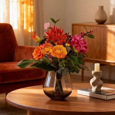 Handgebonden kunstboeket Liva Madrid - Oranje/Rood 50cm