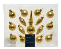 Decoris kerstballen piek glas 15st licht goud - thumbnail