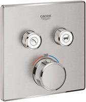 Inbouwkraan GROHE Grohtherm Smart Control Thermostaatkraan met 3-weg Omstelling Vierkant Supersteel - thumbnail
