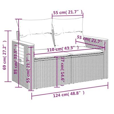 6-delige Loungeset met kussens poly rattan beige