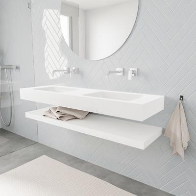 Zaro ALAN vrijhangende wastafel 150cm met wasbak dubbel en solid suface planchet in kleur Wit mat 0 lade(s)