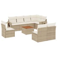 9-delige Loungeset met kussens poly rattan beige - thumbnail