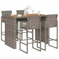 5-delige Tuinbarset zonder kussens poly rattan acacia grijs - thumbnail