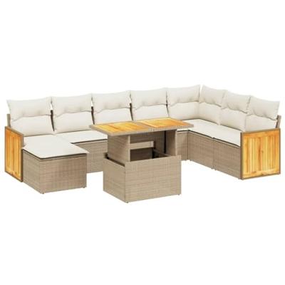 9-delige Loungeset met kussens poly rattan beige