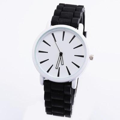 Eenvoudige stijl ronde Dial Jelly siliconen riem quartz horloge (zwart)