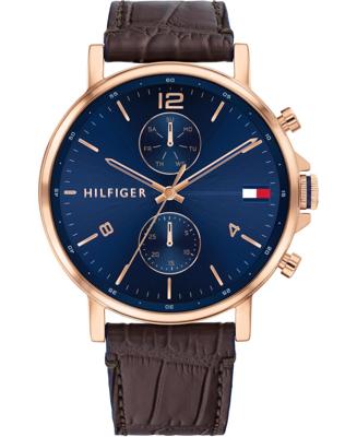 Tommy Hilfiger chronograaf Herenhorlogemet bruine leren band, 44 mm Tommy Hilfiger chronograaf Herenhorlogemet bruine leren band, 44 mm