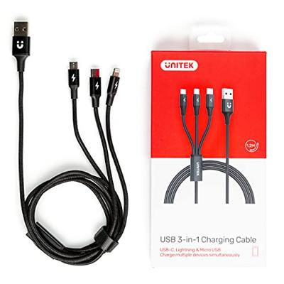 UNITEK C14049BK USB-kabel 1,2 m USB 2.0 USB C Micro-USB B/Lightning Zwart