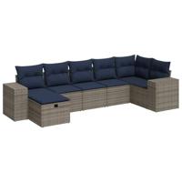 7-delige Loungeset met kussens poly rattan grijs - thumbnail