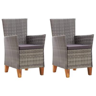 Tuinstoelen 2 st met kussens poly rattan grijs