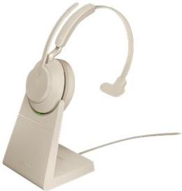 Evolve2 65 UC Mono Beige + Stand - Bluetooth Headset - met standaard - op oor - omkeerbaar - draadloos - USB-C