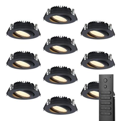 10x LED inbouwspots Rome - Zwart - 6 Watt 500 lumen - Kantelbaar - Dimbaar - 2700K warm wit - IP44 Waterdicht - Inclusief afstandsbediening - Geringe inbouwdiepte