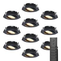 10x LED inbouwspots Rome - Zwart - 6 Watt 500 lumen - Kantelbaar - Dimbaar - 2700K warm wit - IP44 Waterdicht - Inclusief afstandsbediening - Geringe inbouwdiepte - thumbnail