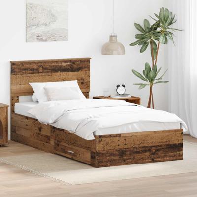 Bedframe met hoofdeinde Oudhout 100 x 200 cm Bewerkt hout