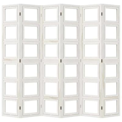 Kamerscherm met 6 panelen massief paulowniahout wit