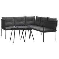Loungeset met kussens staal en textileen zwart - thumbnail