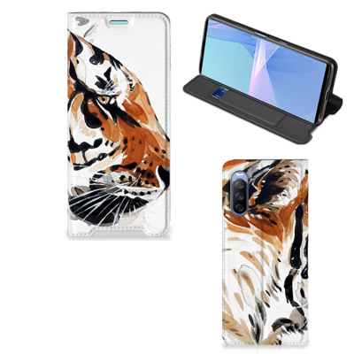 Bookcase Sony Xperia 10 III Watercolor Tiger Bookcase Sony Xperia 10 III Watercolor Tiger