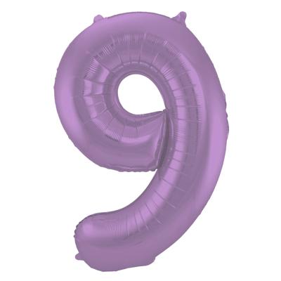 Folieballon Paars Metallic Mat Cijfer 9 - 86 cm