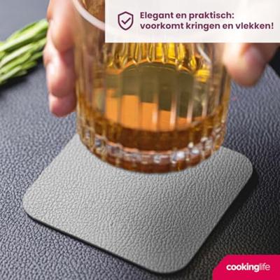 Cookinglife 6 Placemats + 6 Onderzetters - Dubbelzijdig - Vegan leer - Roze / Grijs - thumbnail