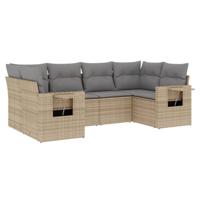 6-delige Loungeset met kussens poly rattan beige - thumbnail