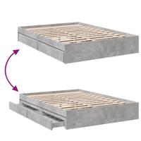 Bedframe met lades bewerkt hout betongrijs 135x190 cm - thumbnail