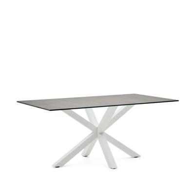 Kave Home Eettafel 'Argo' Iron Moss Keramiek, 160 x 90cm, kleur Wit