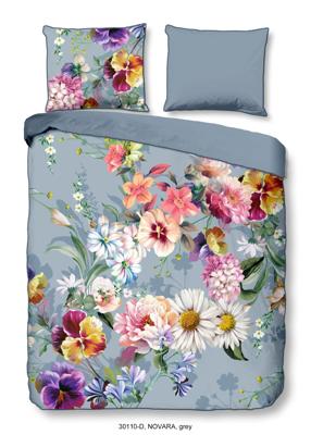 Descanso Dekbedovertrek "bloemen" - Grijs - (200x200/220 cm) - Biologisch Katoen satijn