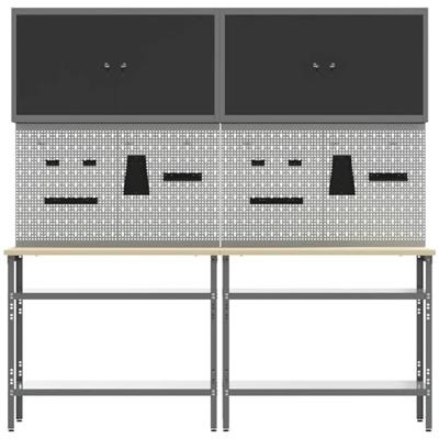 Werkbankset met plank 8 pcs Zwart en Grijs Gepoedercoat staal