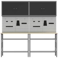 Werkbankset met plank 8 pcs Zwart en Grijs Gepoedercoat staal - thumbnail