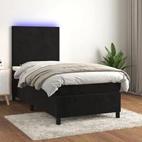 vidaXL Boxspring met matras en LED fluweel zwart 90x190 cm, bed, boxspringbed, tweepersoonsbed, slaapmeubel, boxspring bed, bed met matras, bedframe - thumbnail
