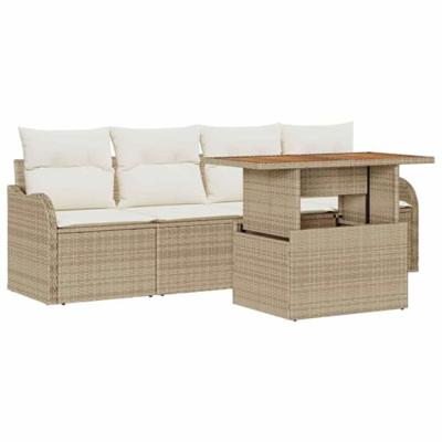 Tuinbankenset met opslag 5 pcs Beige poly rattan