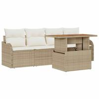 Tuinbankenset met opslag 5 pcs Beige poly rattan - thumbnail