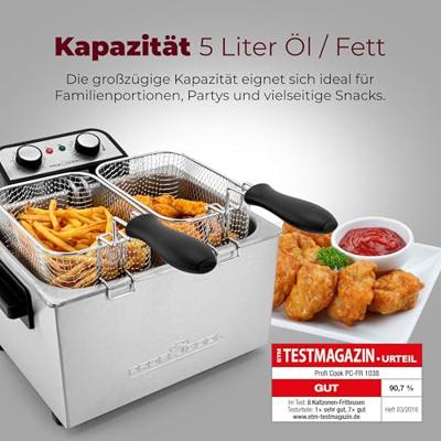 Profi Cook PC-FR1038 Friteuse met dubbele koudezone 5 l 3000 W Timerfunctie, Met handmatige temperatuursinstelling RVS