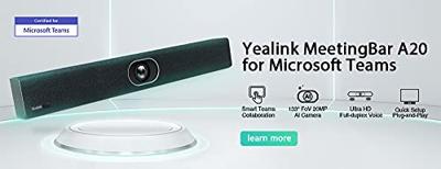 Yealink A20-020-teams, volledig uitgeruste videocollaboration Bar/MeetingBar voor kleine vergaderruimtes, set A20+CTP18 touchpaneel, zwart