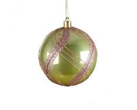 Kerstbal plastic 8 cm pistache / roze glans - thumbnail