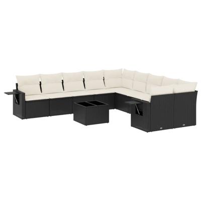 11-delige Loungeset met kussens poly rattan zwart