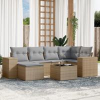 7-delige Loungeset met kussens poly rattan beige - thumbnail