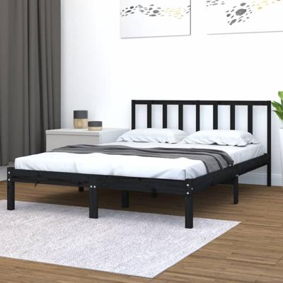 Bedframe massief grenenhout zwart 150x200 cm