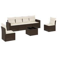 7-delige Loungeset met kussens poly rattan bruin - thumbnail