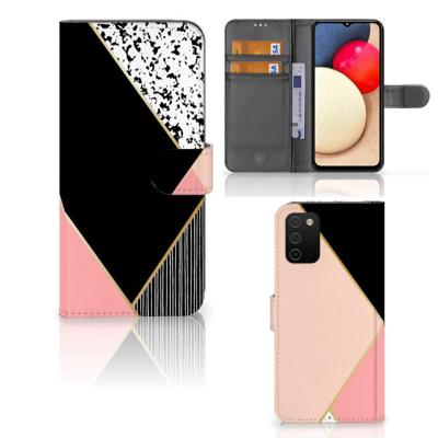 Samsung Galaxy A03s | Book Case | Zwart Roze Vormen | Portemonnee hoesje Samsung Galaxy A03s | Book Case | Zwart Roze Vormen | Portemonnee hoesje