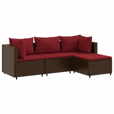 4-delige Loungeset met kussens poly rattan bruin