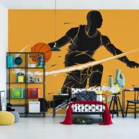 Fotobehang - Dribbelende Basketbal Speler, 11 maten, premium print, incl behanglijm - thumbnail