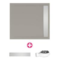 Douchevloer Xenz Easy Tray | 80x80 cm | Incl.Gootcover en Afvoersifon | Acryl | Vierkant | Cement mat - thumbnail