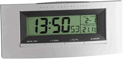 TFA Dostmann 98.1030 Wekker Zendergestuurd Zilver, Zwart