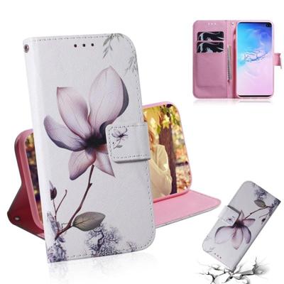 Magnolia bloem patroon gekleurde tekening horizontale Flip lederen case voor Galaxy S10 Plus met houder & card slots & portemonnee