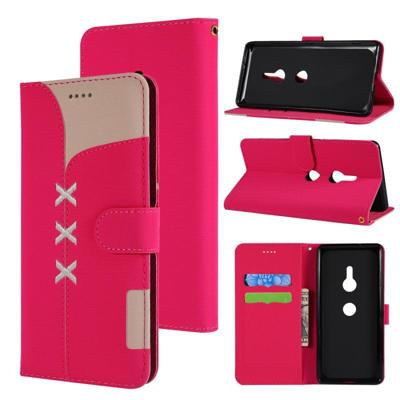 Stof stiksels borduurwerk horizontale Flip lederen draagtas met houder & kaartsleuven & portemonnee voor Sony Xperia Z3 (Rose rood)