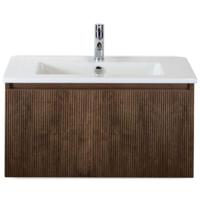 Frozen 3D Badmeubelset 80 cm - Greeplijst in Kleur - Dark Oak - Keramische Wastafel Wit 1 Kraangat - thumbnail